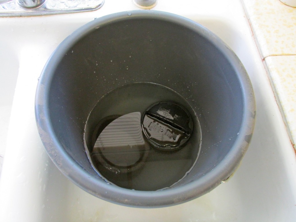 Sterilizing home vacuum filter in bleach